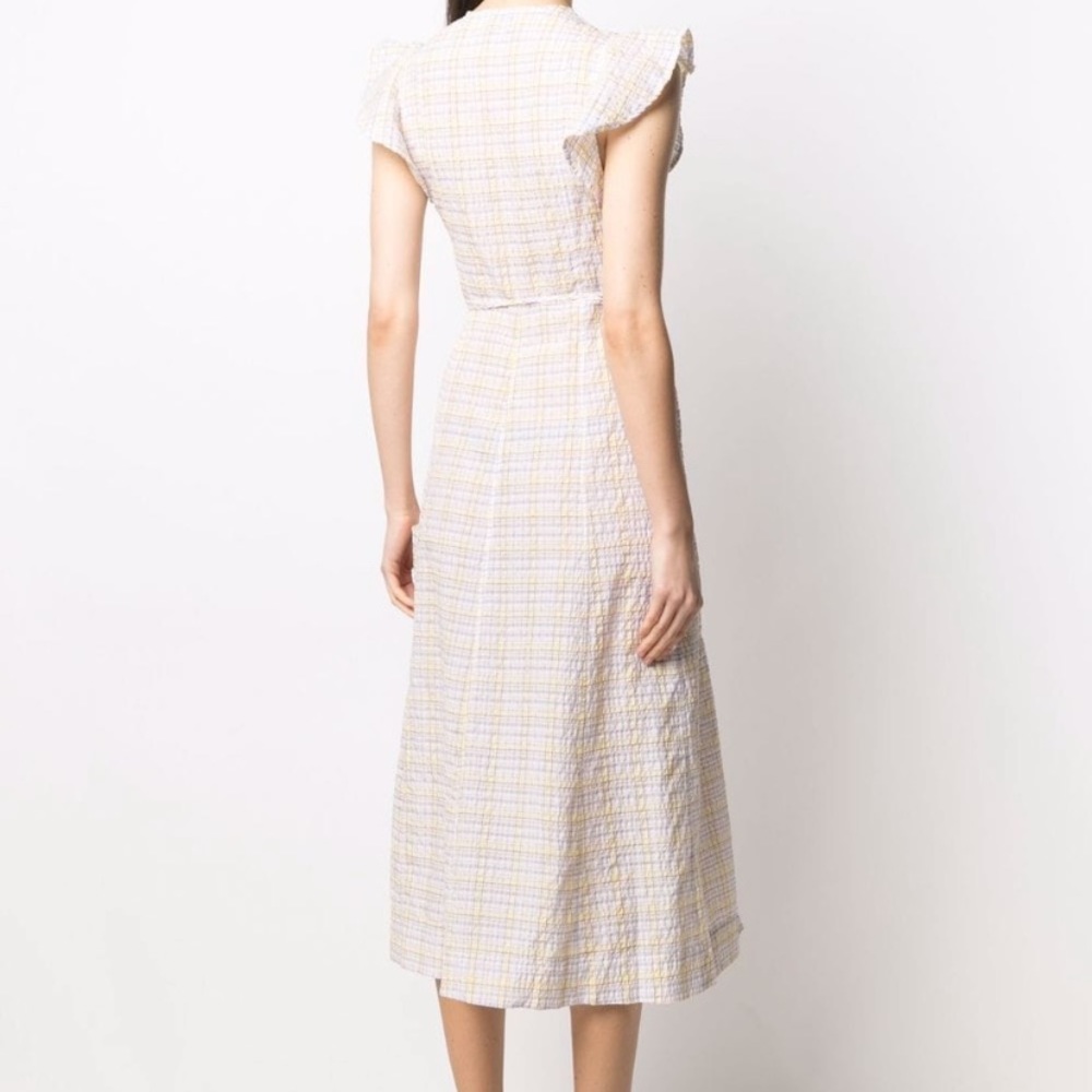 GANNI Ruffle Sleeveless Seersucker Dress NWT - Picture 4 of 6
